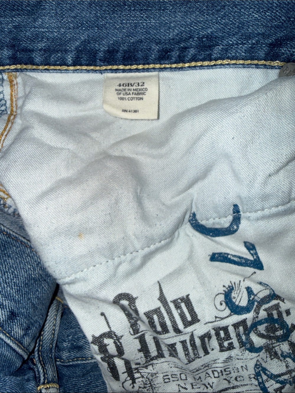 Polo Ralph Lauren Mens Classic Fit 867 Blue Denim Jeans 46B x 32 Medium Wash - Picture 2 of 9